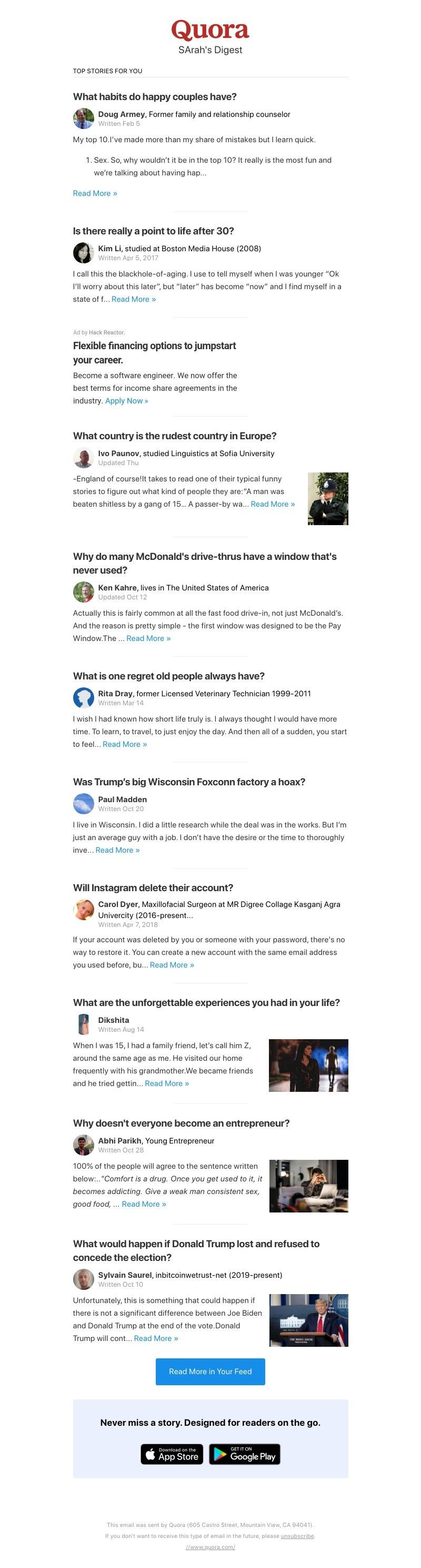 Quora - What habits do happy couples have?