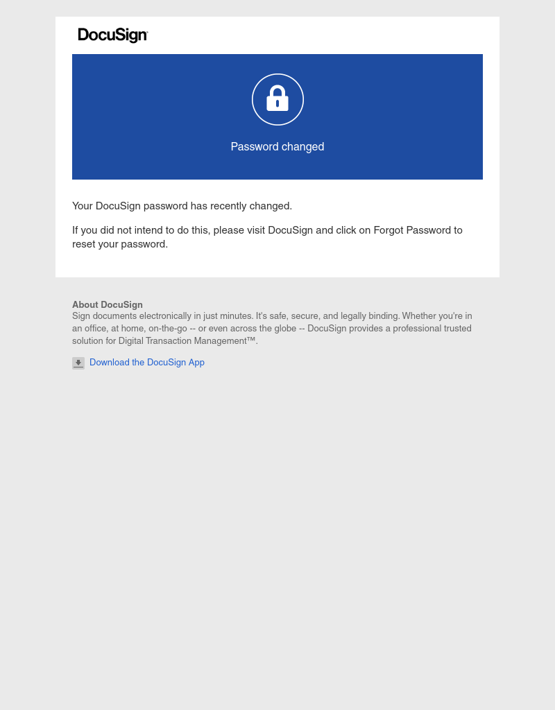  - Your DocuSign password has been changed
