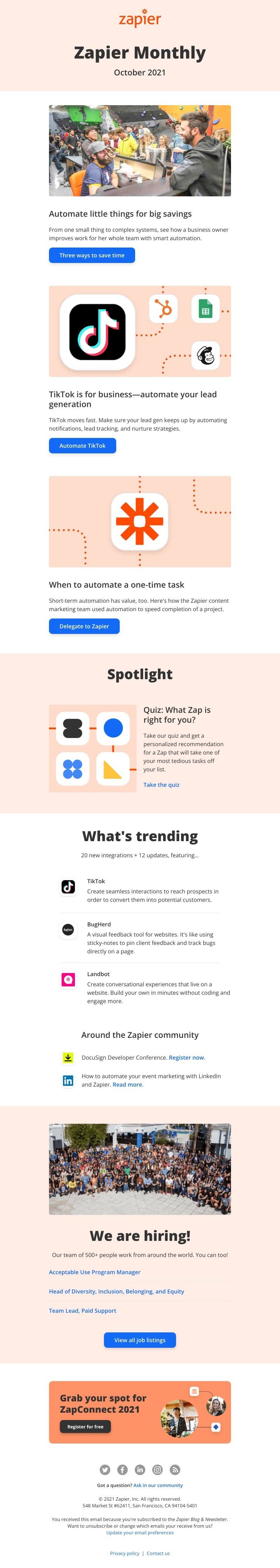 Zapier - New in October: Automation ideas for you and your business, 12 updates, and 20 new apps