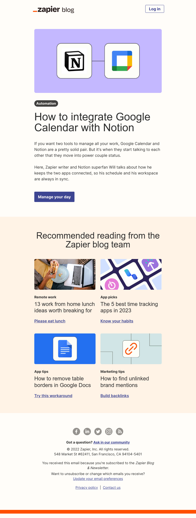 Zapier - Connect Google calendar to Notion