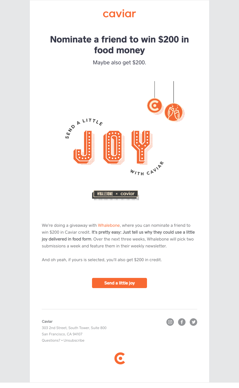  - You + a friend could win $200 in Caviar credit