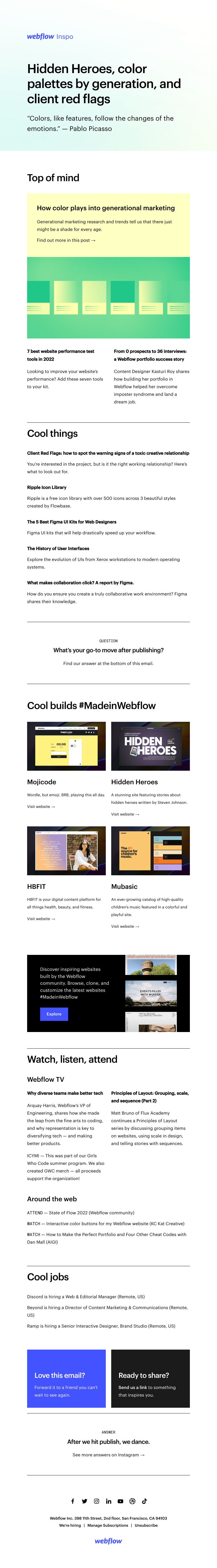 Webflow - Hidden Heroes, color palettes by generation, and client red flags 🚩