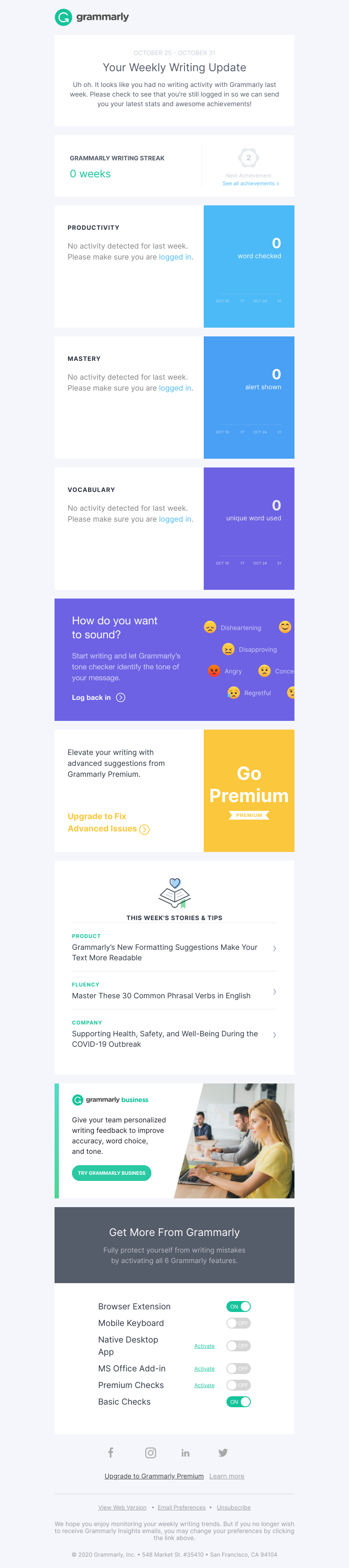 Grammarly - Did you take a break from writing last week?