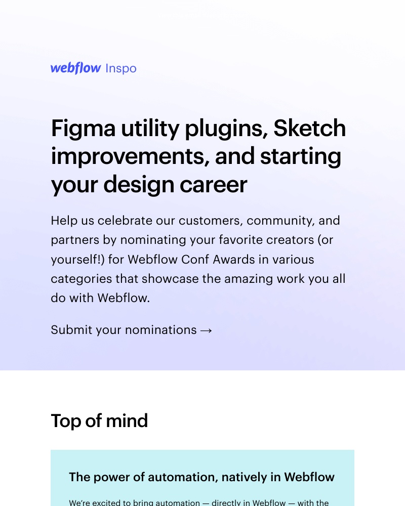Webflow - Figma utility plugins, Sketch improvements, and starting your design career 🧭