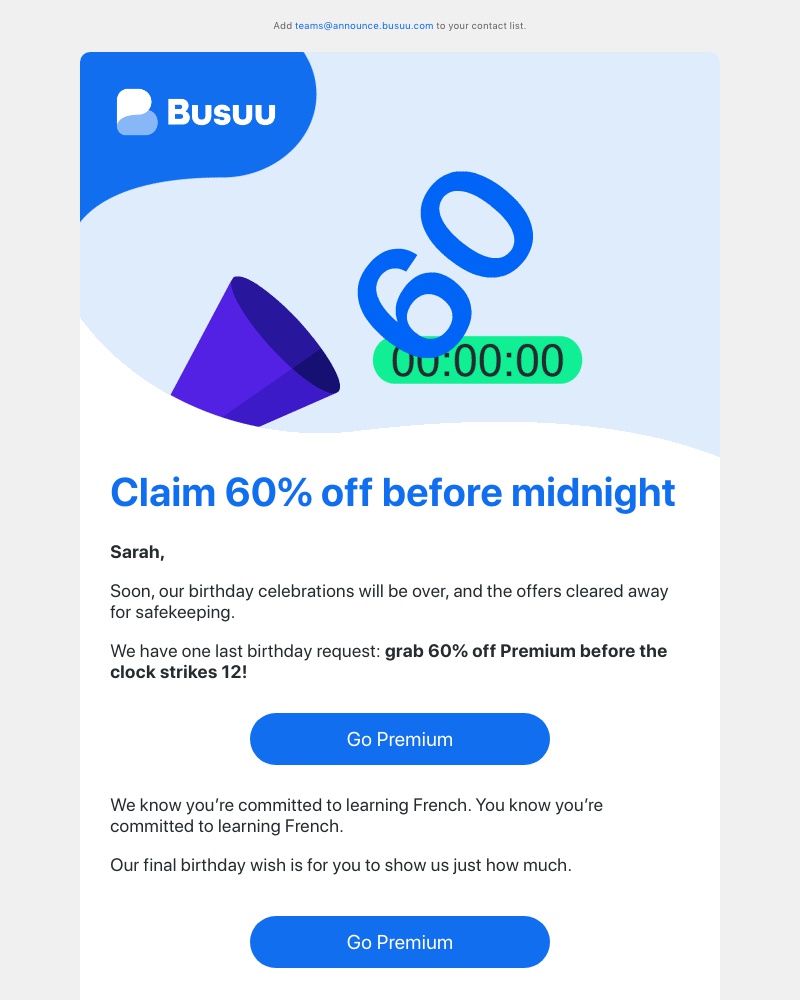 Busuu - Final call: find 60% off Premium in our birthday goody bags 🎈     
