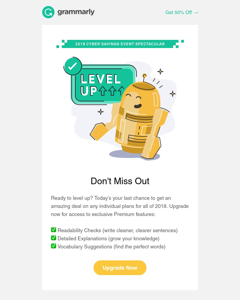 Grammarly - FINAL HOURS: 50% Off ALL Individual Plans