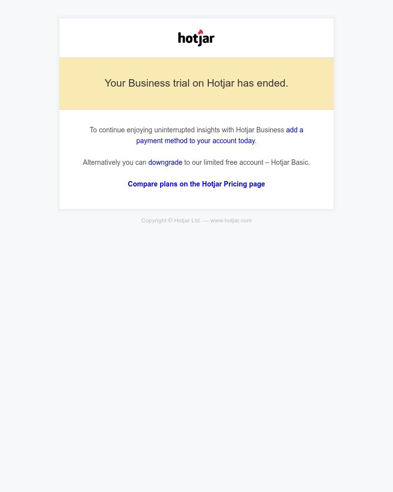 Hotjar - Final Reminder – Your Business trial on Hotjar has ended