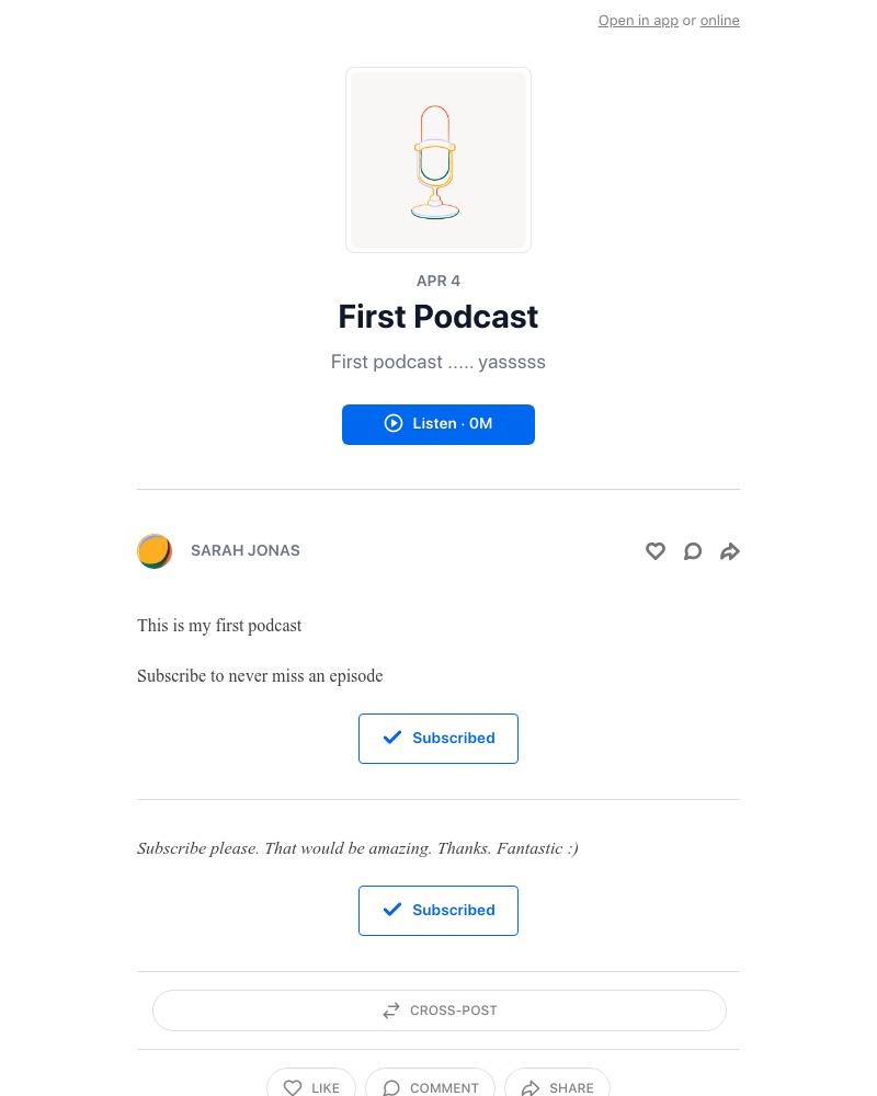 Substack - First Podcast
