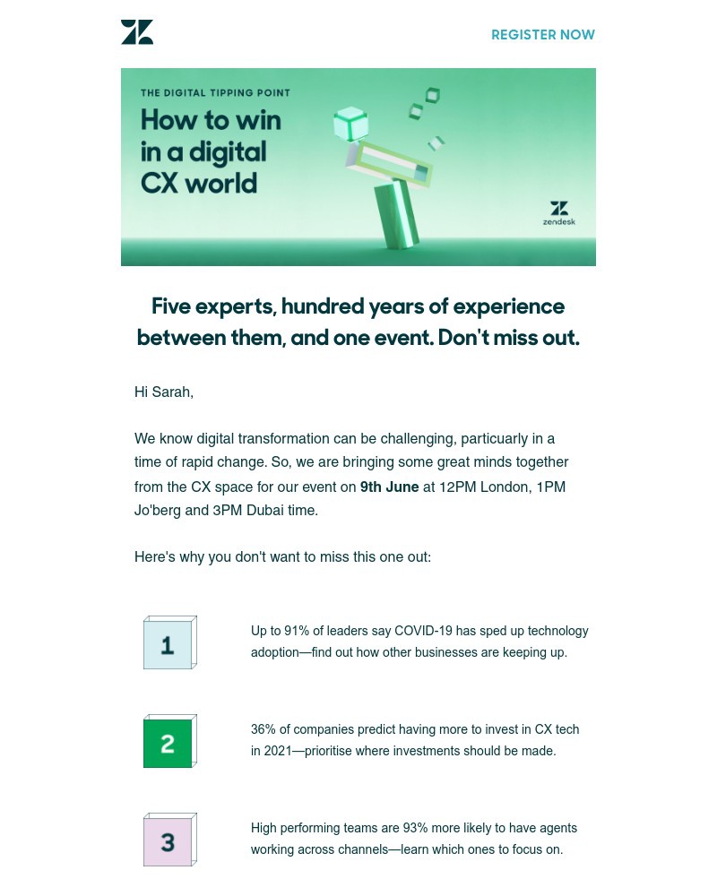 Zendesk - Five experts, hundred years of experience between them, and one event—join us on 9th June