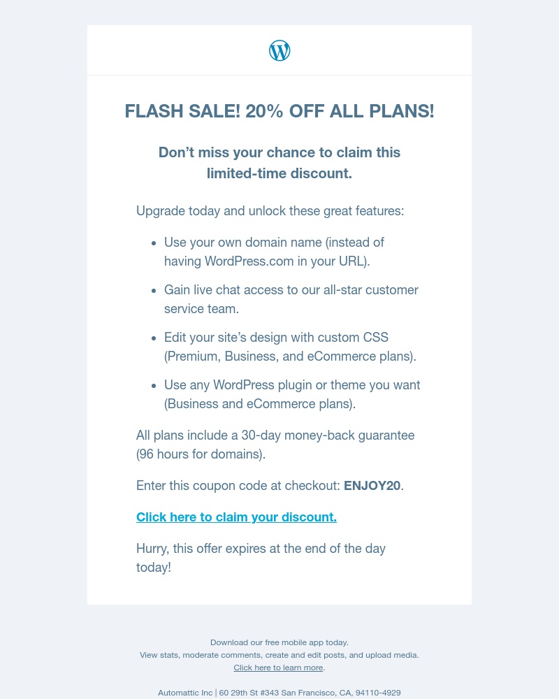 WordPress - Flash sale – today only! Save big on upgraded WordPress.com plans