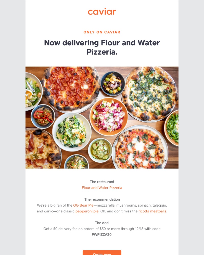  - Flour and Water Pizzeria is now only on Caviar