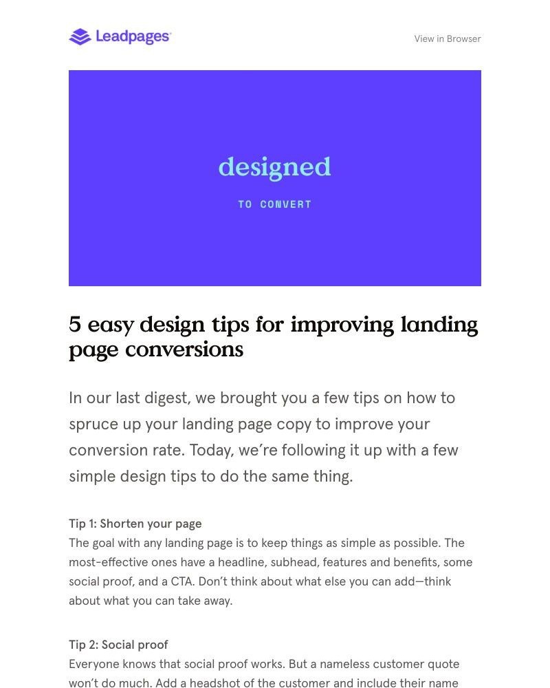 Leadpages - Follow-up: 5 easy ways to improve your landing page design today.