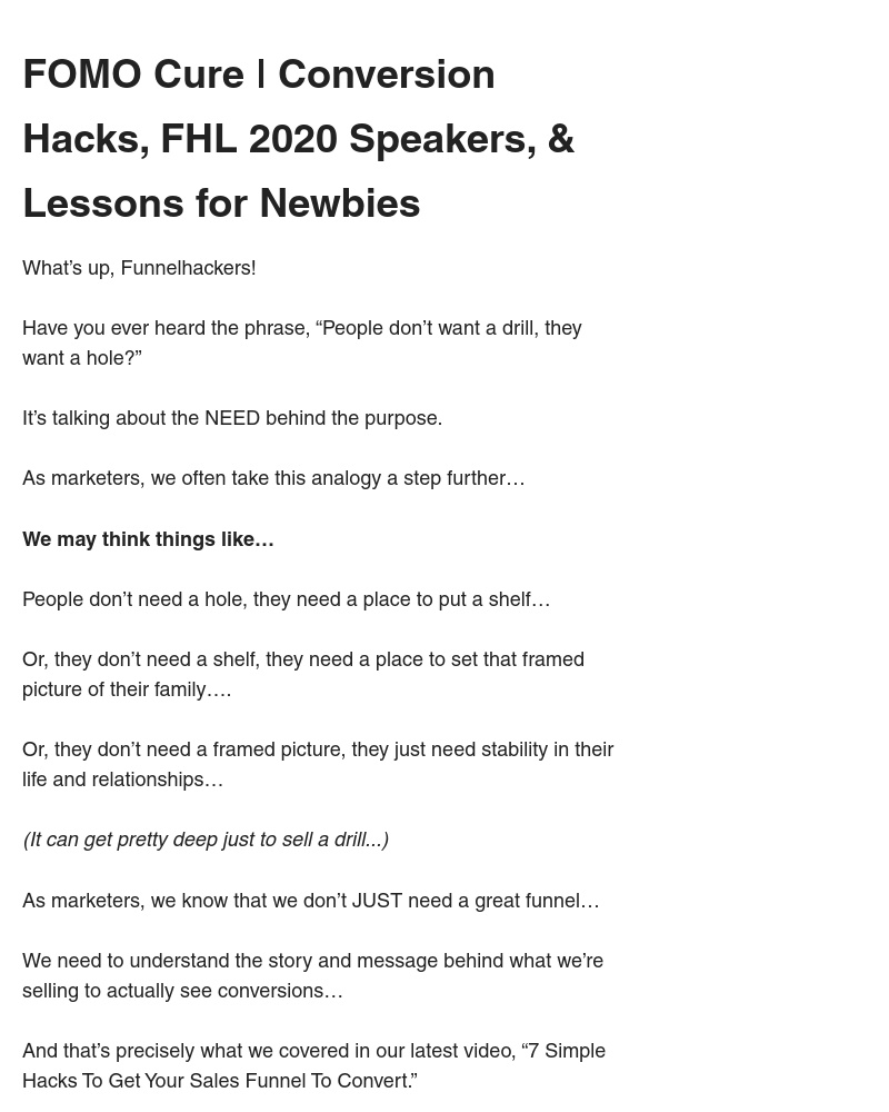 ClickFunnels - FOMO Cure | Conversion Hacks, FHL 2020 Speakers, & Lessons for Newbies