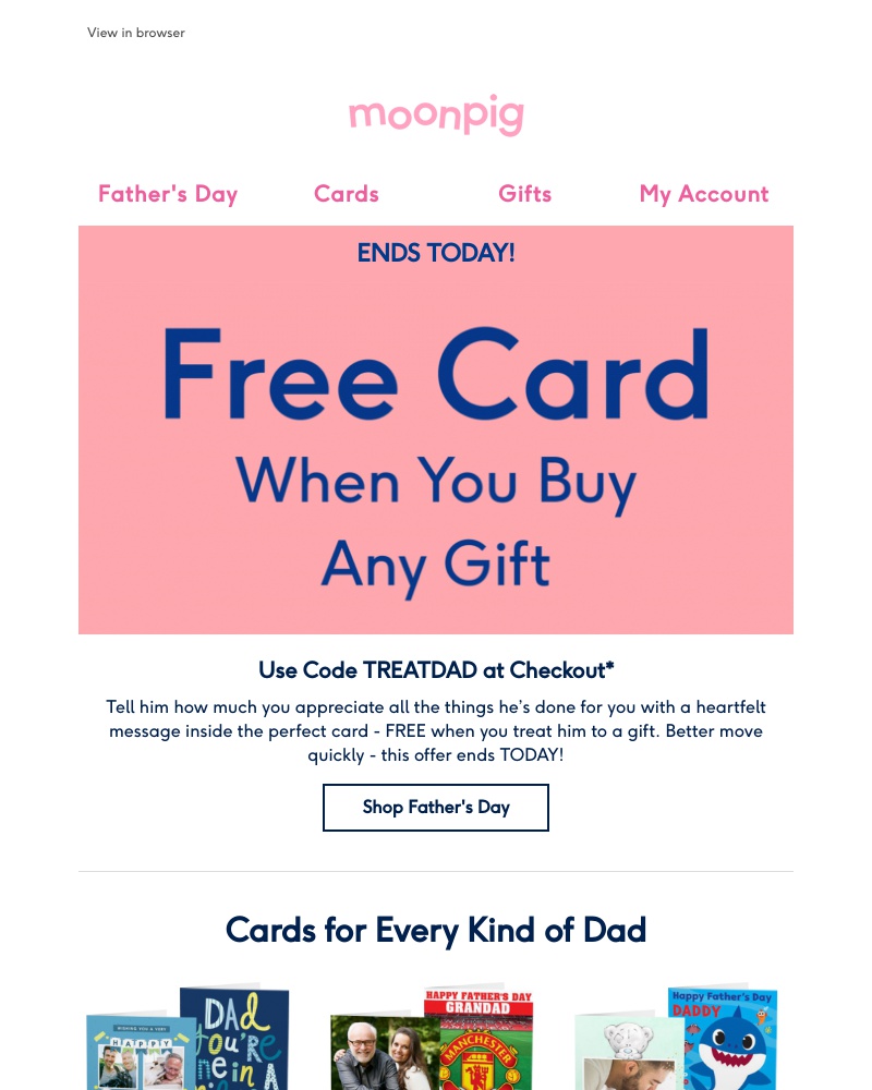 Moonpig - FREE card with a gift ends TODAY!