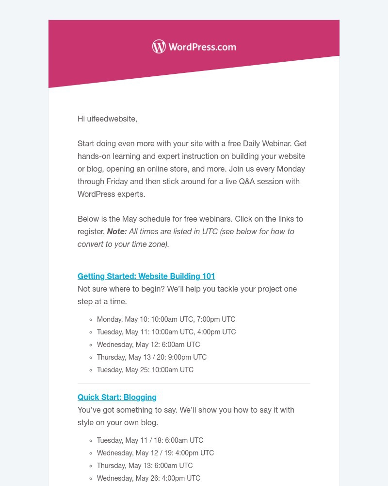WordPress - Free daily webinars designed for you