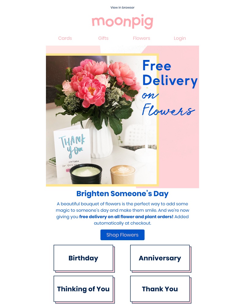 Moonpig - 🌼🌸🌺 Free delivery on flowers, baby! 🌺🌸🌼