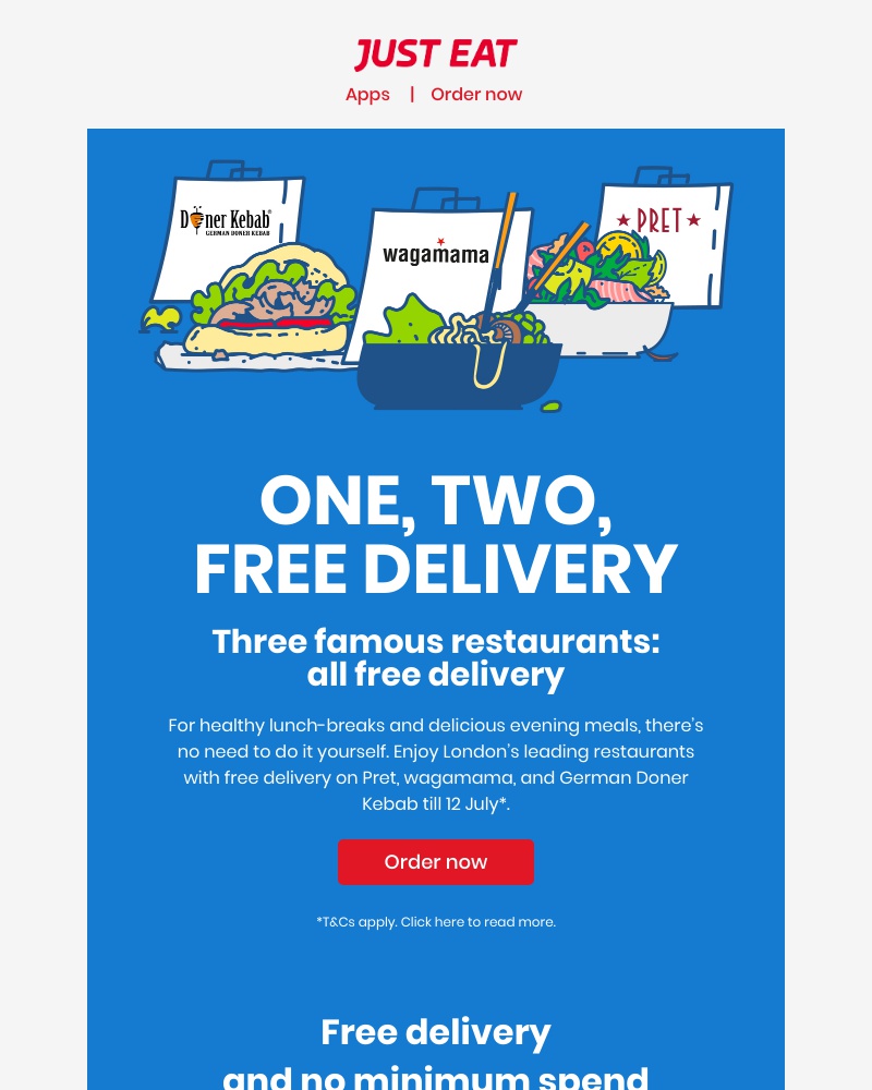 Just Eat - Free delivery on Pret, wagamama, and German Doner Kebab