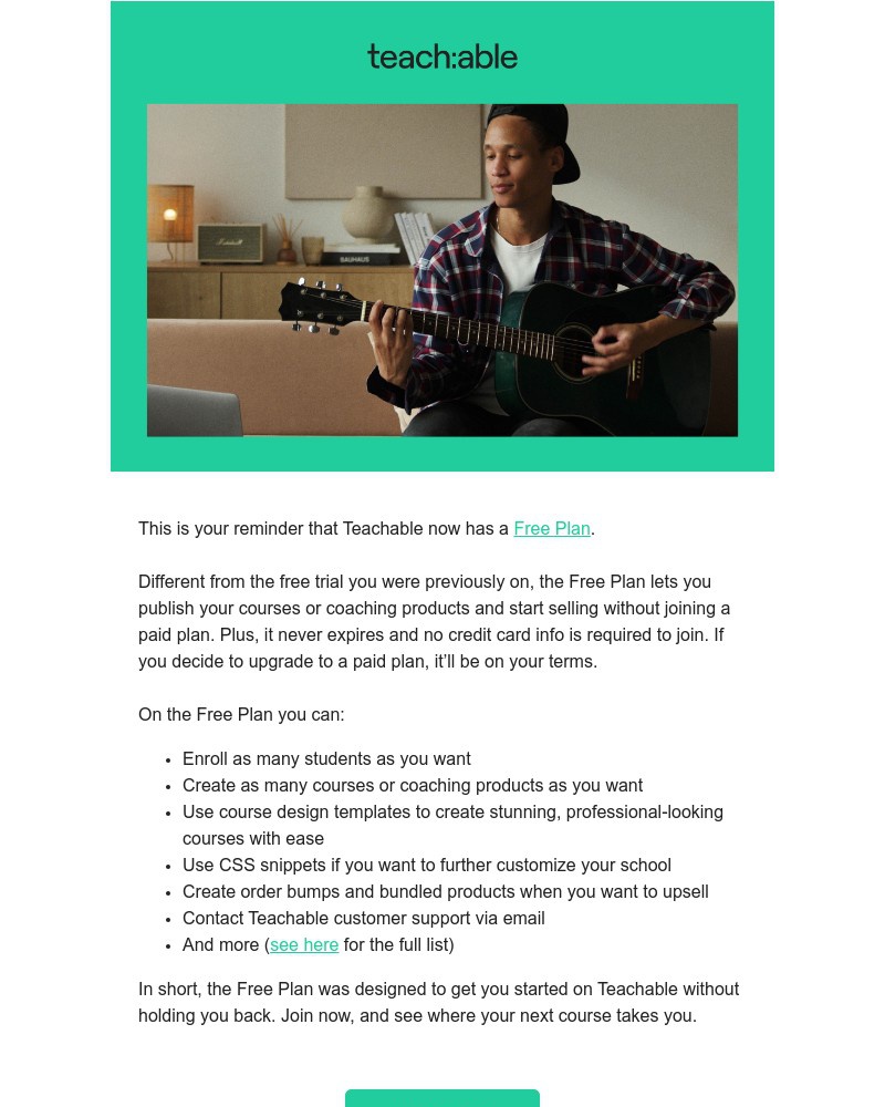 Teachable - Free trials just hold you back. Join Teachable’s Free Plan.