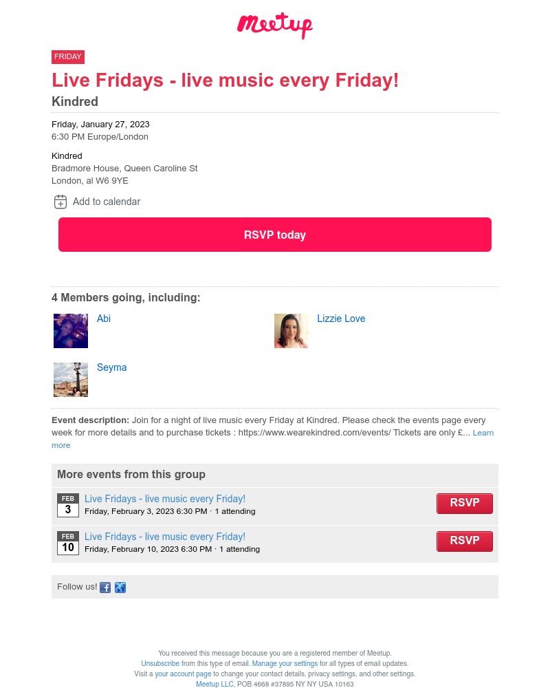 Meetup - 📅 Friday: Join 4 Members at "Live Fridays - live music every Friday!"
