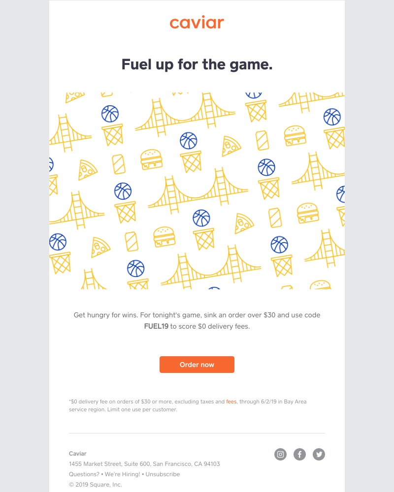  - Fuel up for the finals (with $0 delivery fees)