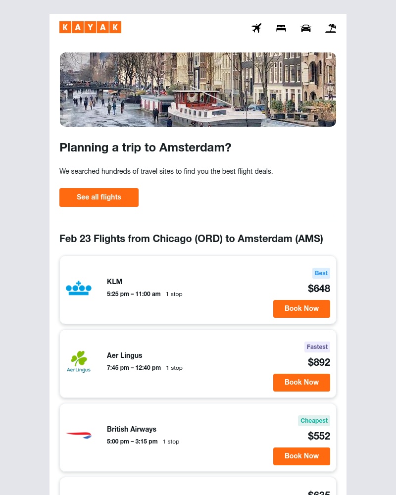 Kayak - Future Flights from Chicago to Amsterdam, starting at $552