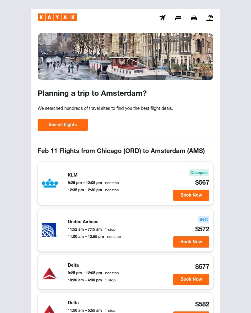 Kayak - Future Flights from Chicago to Amsterdam, starting at $567