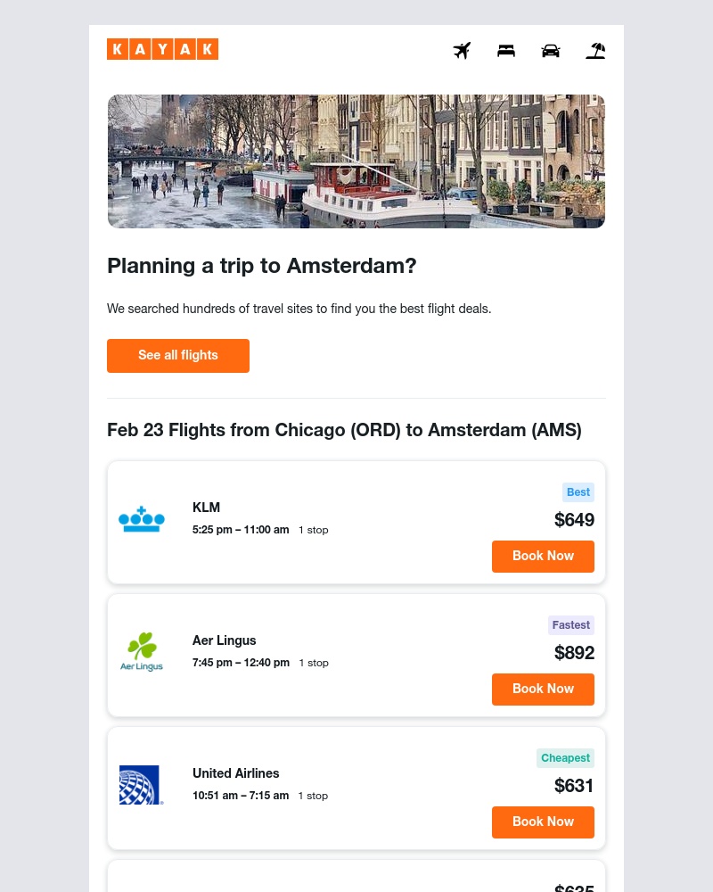 Kayak - Future Flights from Chicago to Amsterdam, starting at $631