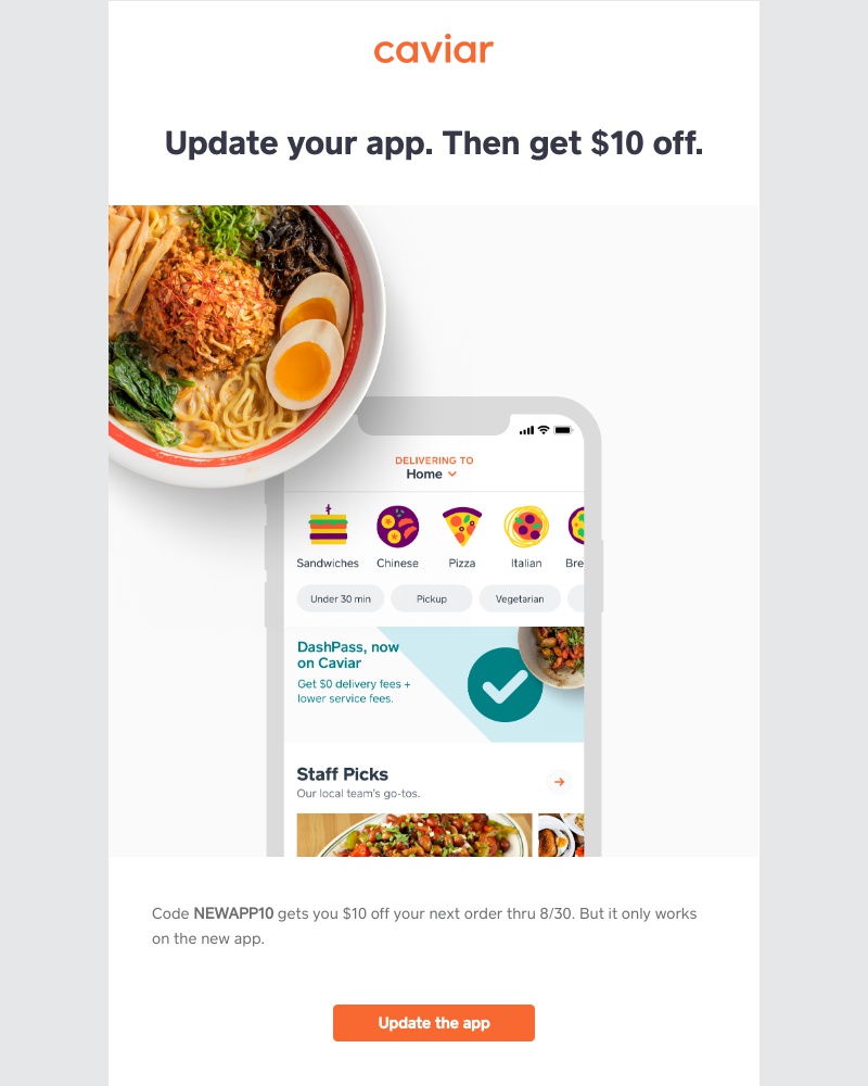 - Get $10 off when you update the app
