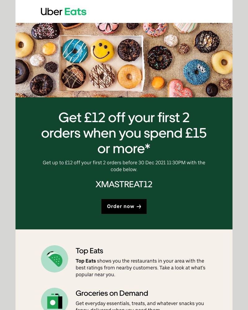 Uber - Get  £12 off  your first 2 orders