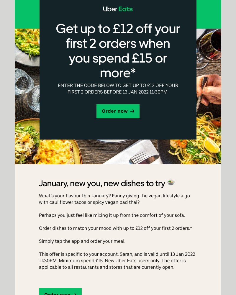 Uber - Get  £12 off  your first 2 orders