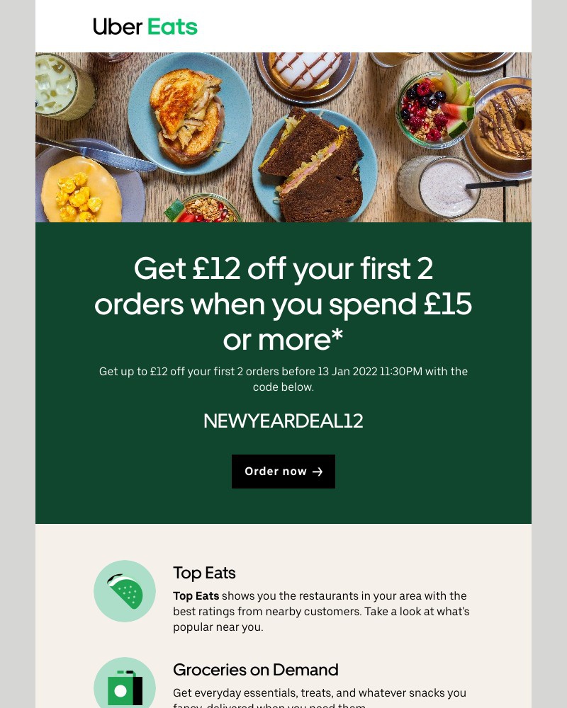 Uber - Get  £12 off  your first 2 orders