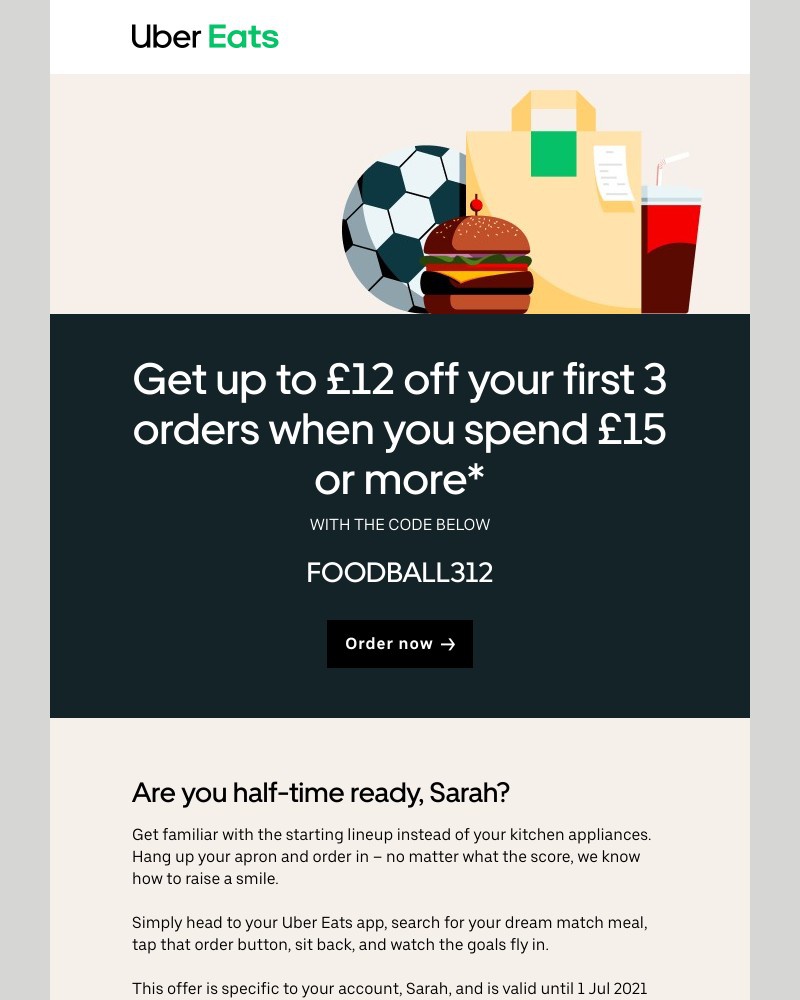 Uber Eats - Get  £12 off  your first 3 orders