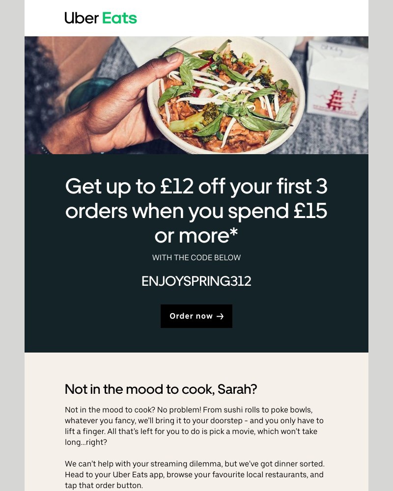 Uber Eats - Get  £12 off  your first 3 orders