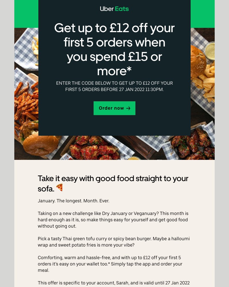Uber - Get  £12 off  your first 5 orders