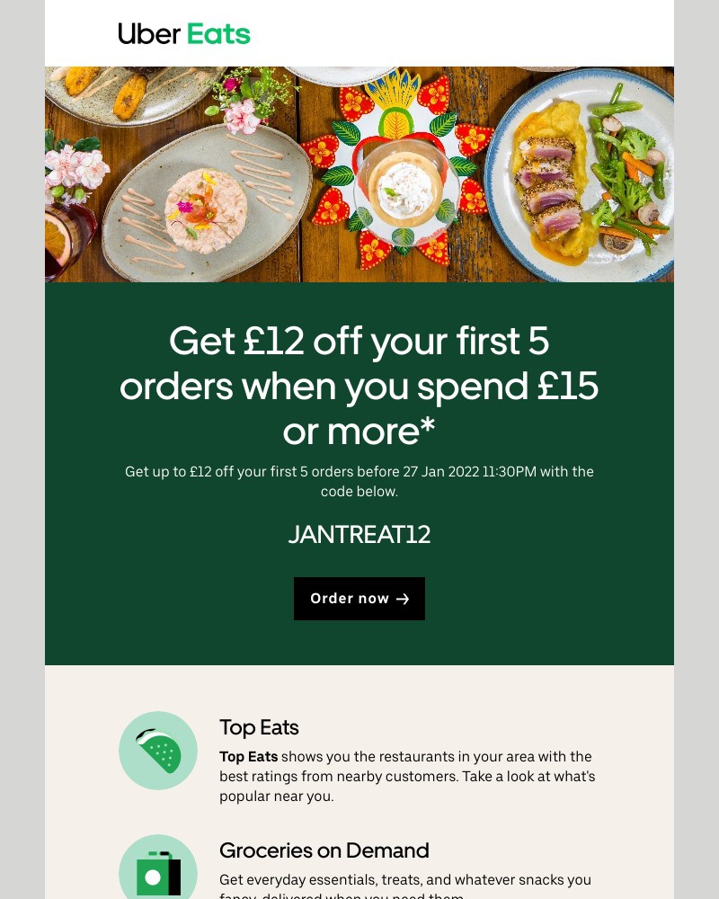 Uber - Get  £12 off  your first 5 orders