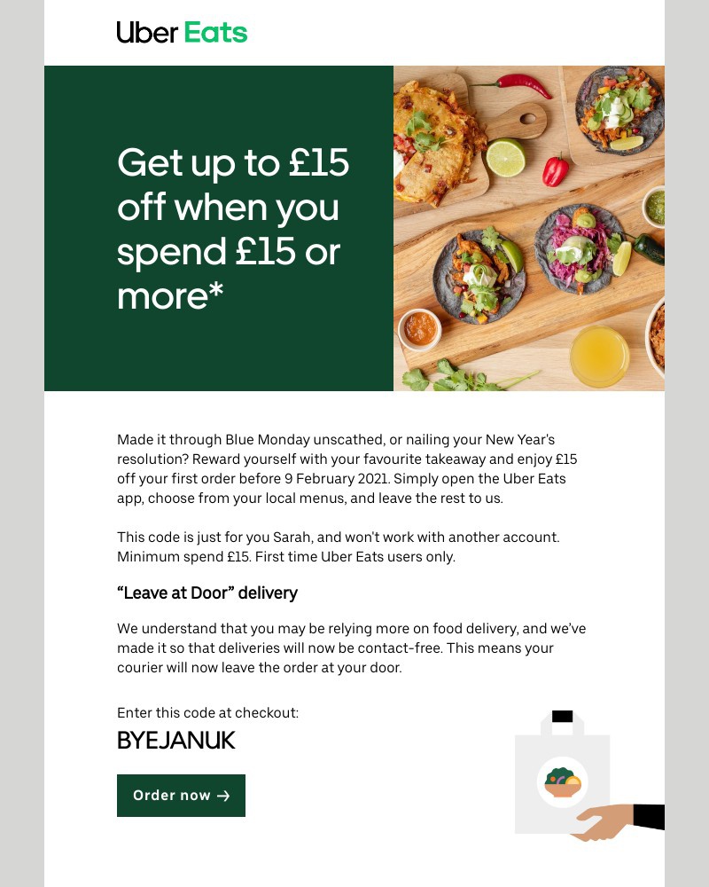 Uber Eats - Get £15 off your first order  