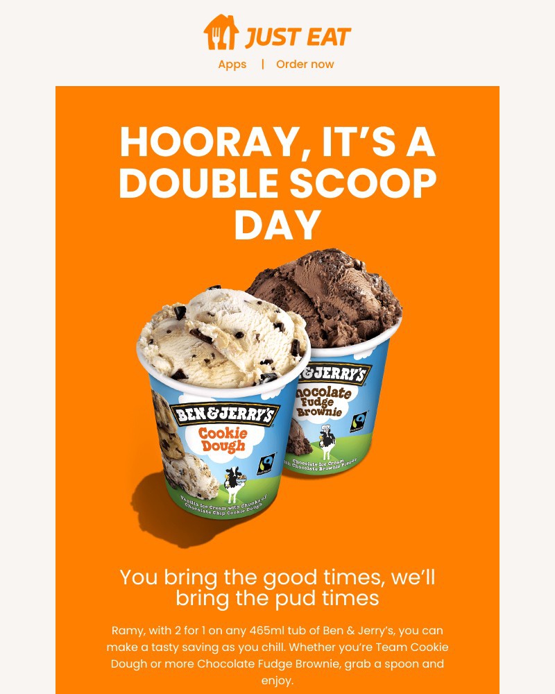 Just Eat - Get 2 for 1 on Ben & Jerry’s 🍨🍨