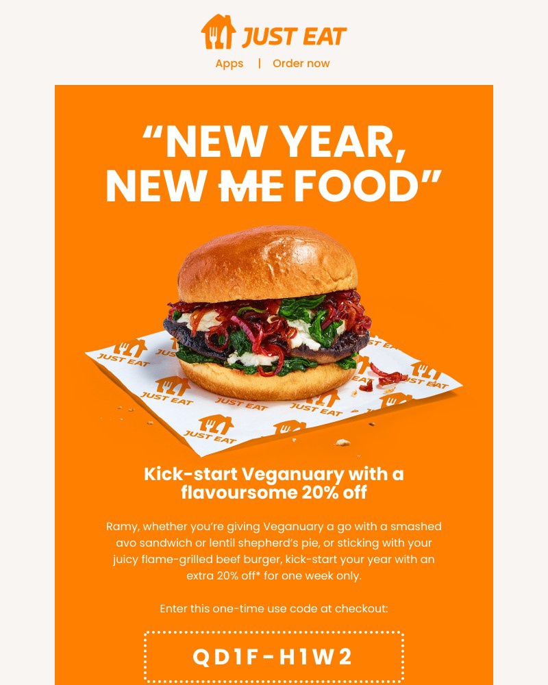 Just Eat - Get 20% off any day for a week 🥙 