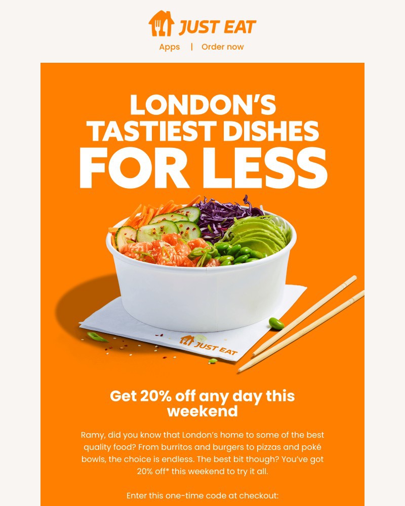 Just Eat - Get 20% off till Sunday 🌮 