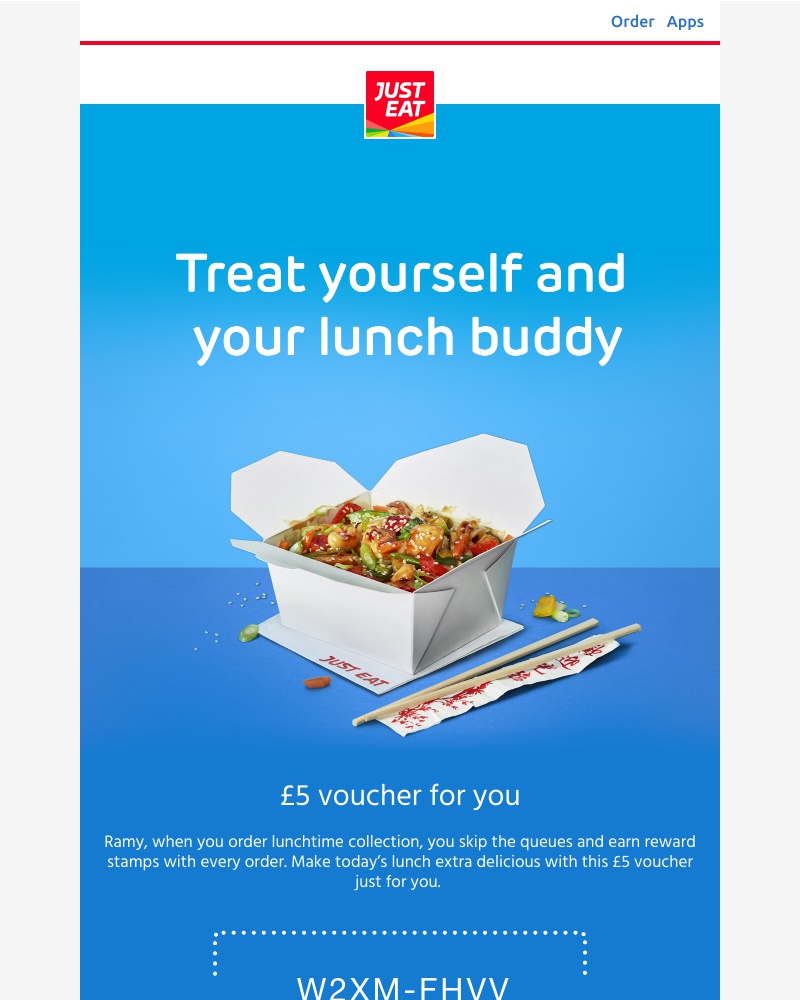 Just Eat - Get £5 off lunch and treat a friend to £5 off too