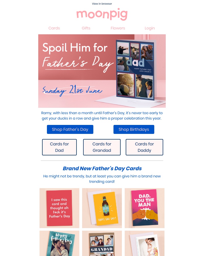 Moonpig - Get a card in time for Father’s Day 💙💚