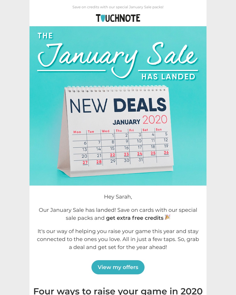 TouchNote - Get free credits in our January Sale, Sarah 🎉 