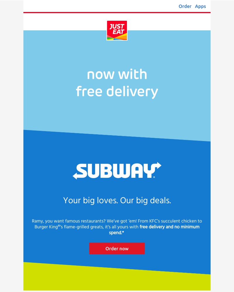 Just Eat - Get free delivery on famous restaurants, Ramy