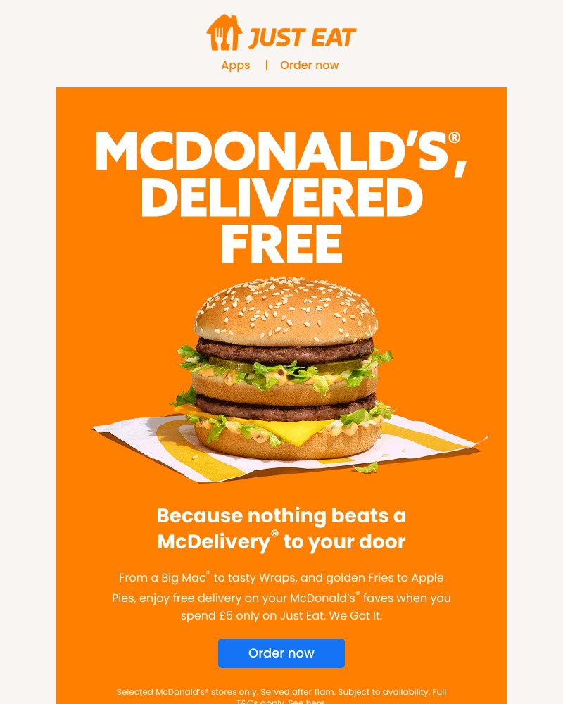 Just Eat - Get free delivery on McDonald’s®🍟