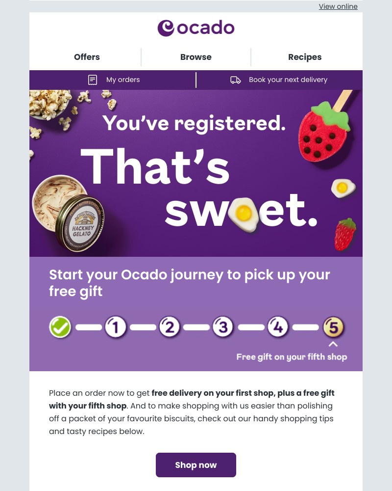  - Get free delivery on your first shop