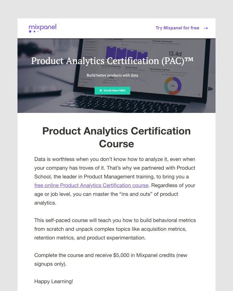 Mixpanel - Get product analytics certified for free, collect $5000 Mixpanel credits