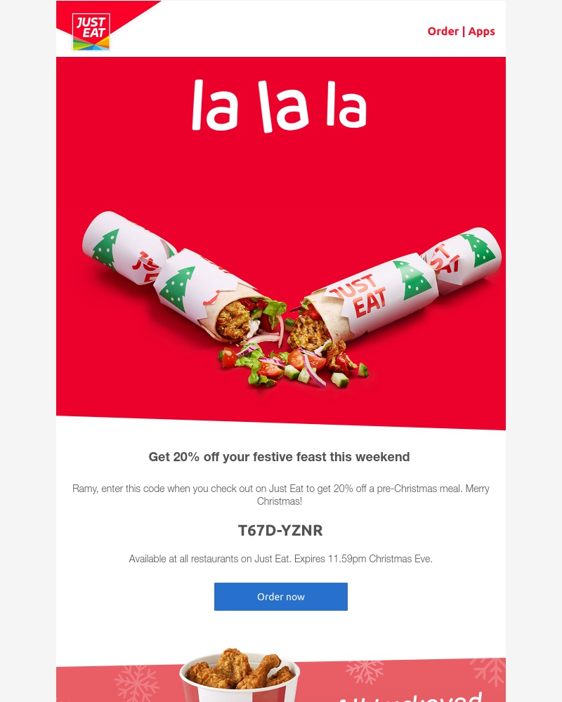 Just Eat - Get your 20% off voucher inside, Ramy