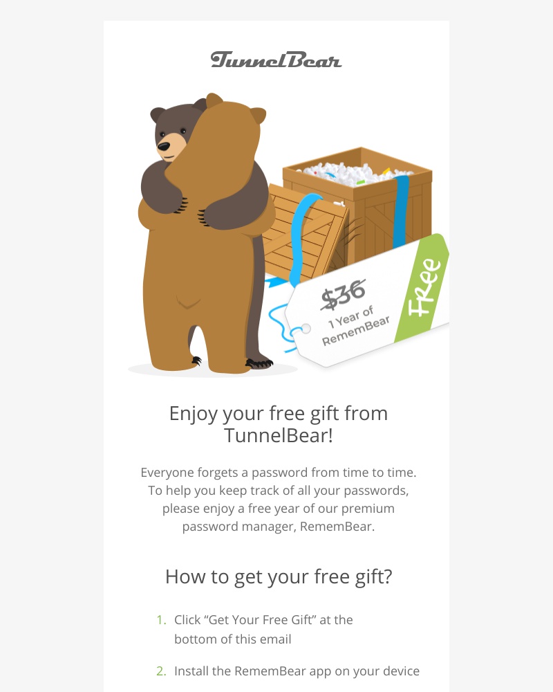 - Get your free gift from TunnelBear