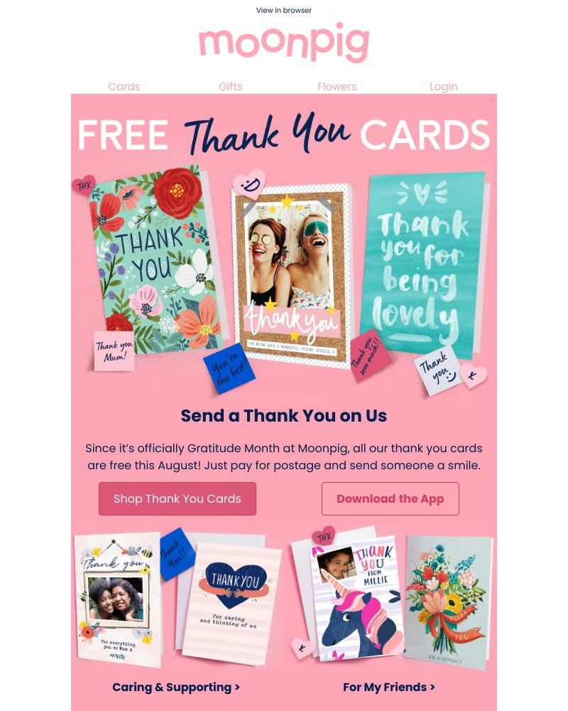 Moonpig - Get your FREE thank you card! 🐷💌
