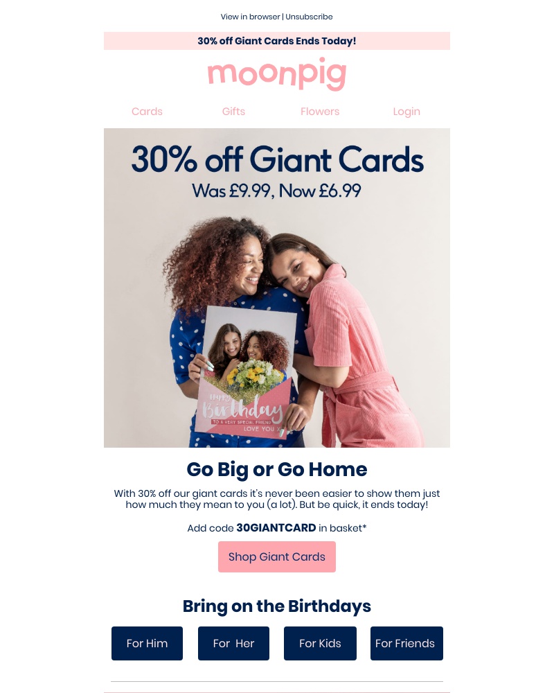 Moonpig - Giant cards now only £6.99! 💪